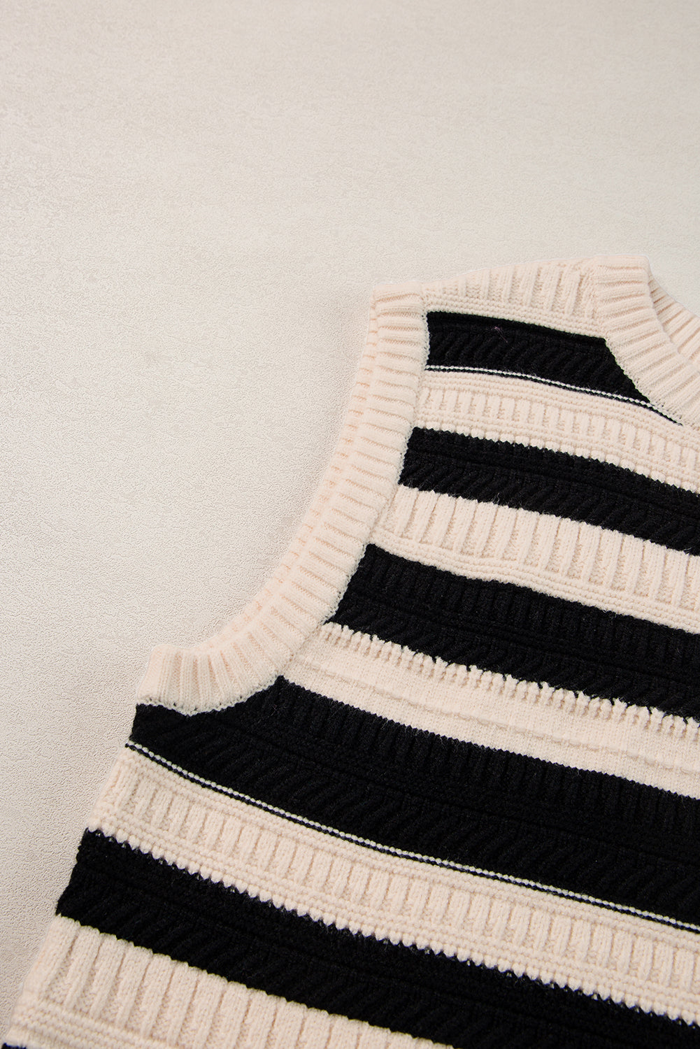 Black Stripe Ribbed Trim Knitted Tank Top