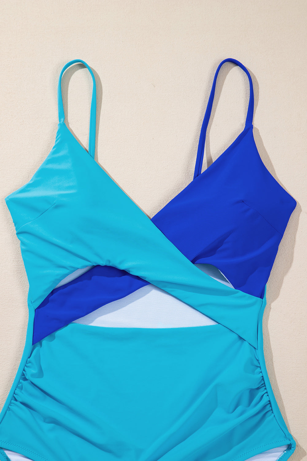Light Blue Crossover Colorblock Cutout One Piece Swimsuit