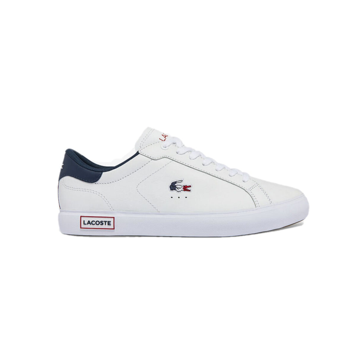 LACOSTE 7-43SMA0034407 POWERCOURT TRI 1SMA MN'S (Medium) White/Navy/Red Leather & Synthetic Lifestyle Shoes