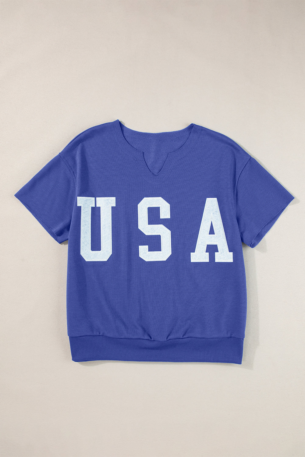 Light Grey USA Lettering Patch Notched Neck Loose Tee
