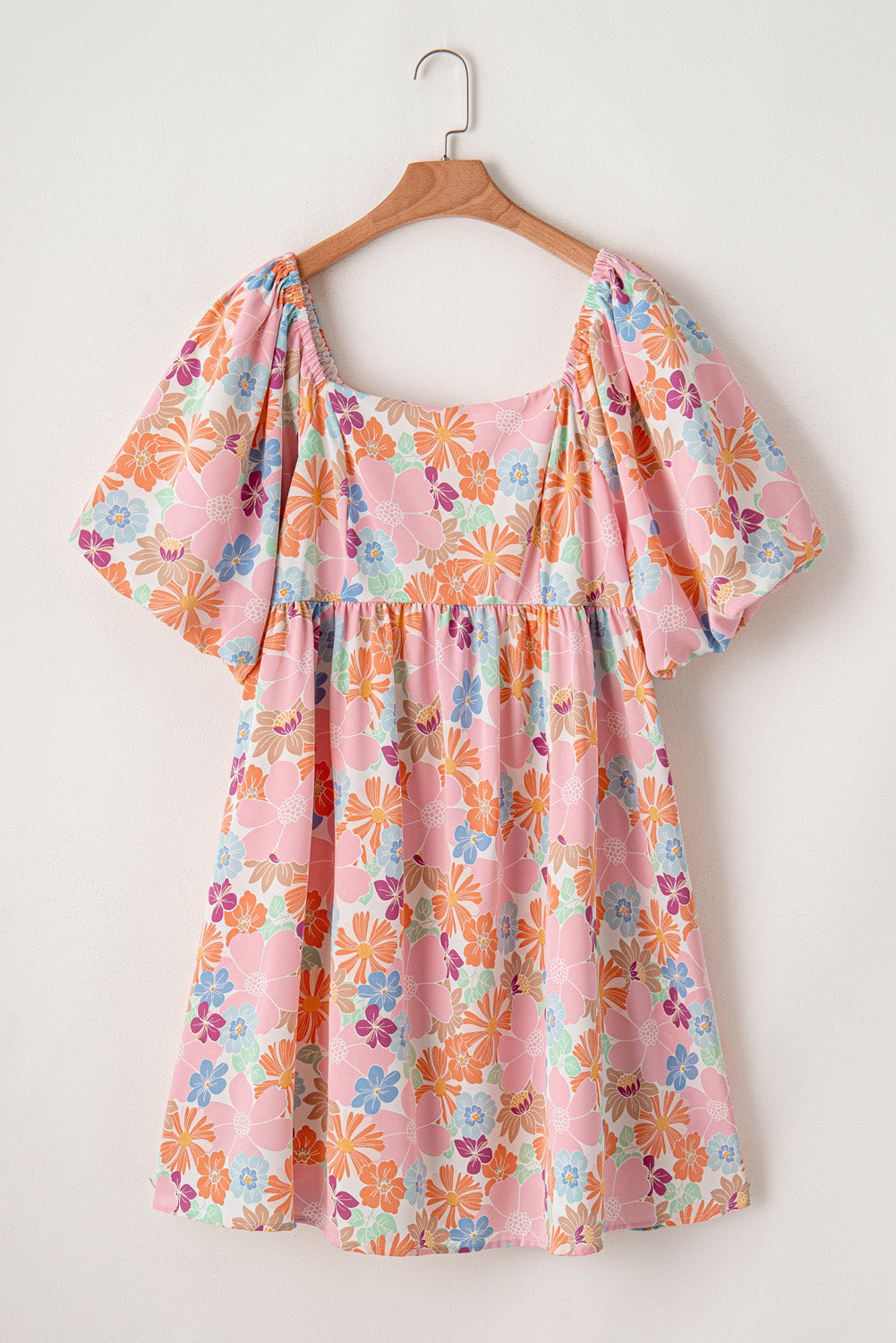 Multicolour Floral Puff Sleeve Square Neck Plus Babydoll Dress
