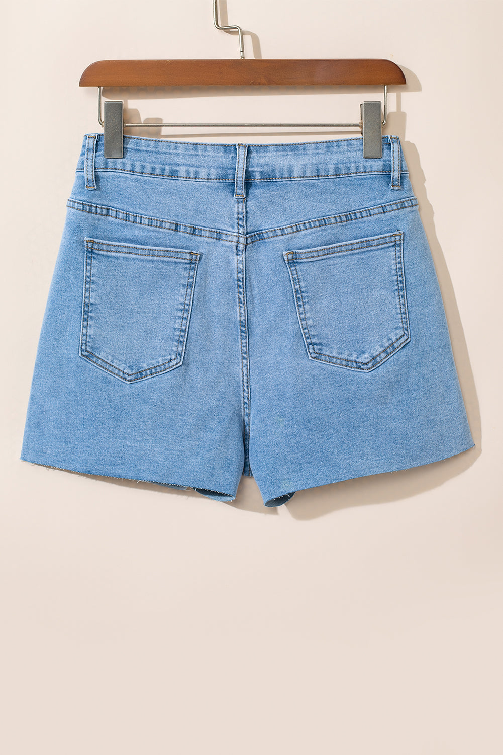 Sky Blue Stud Embellished High Waist Denim Shorts
