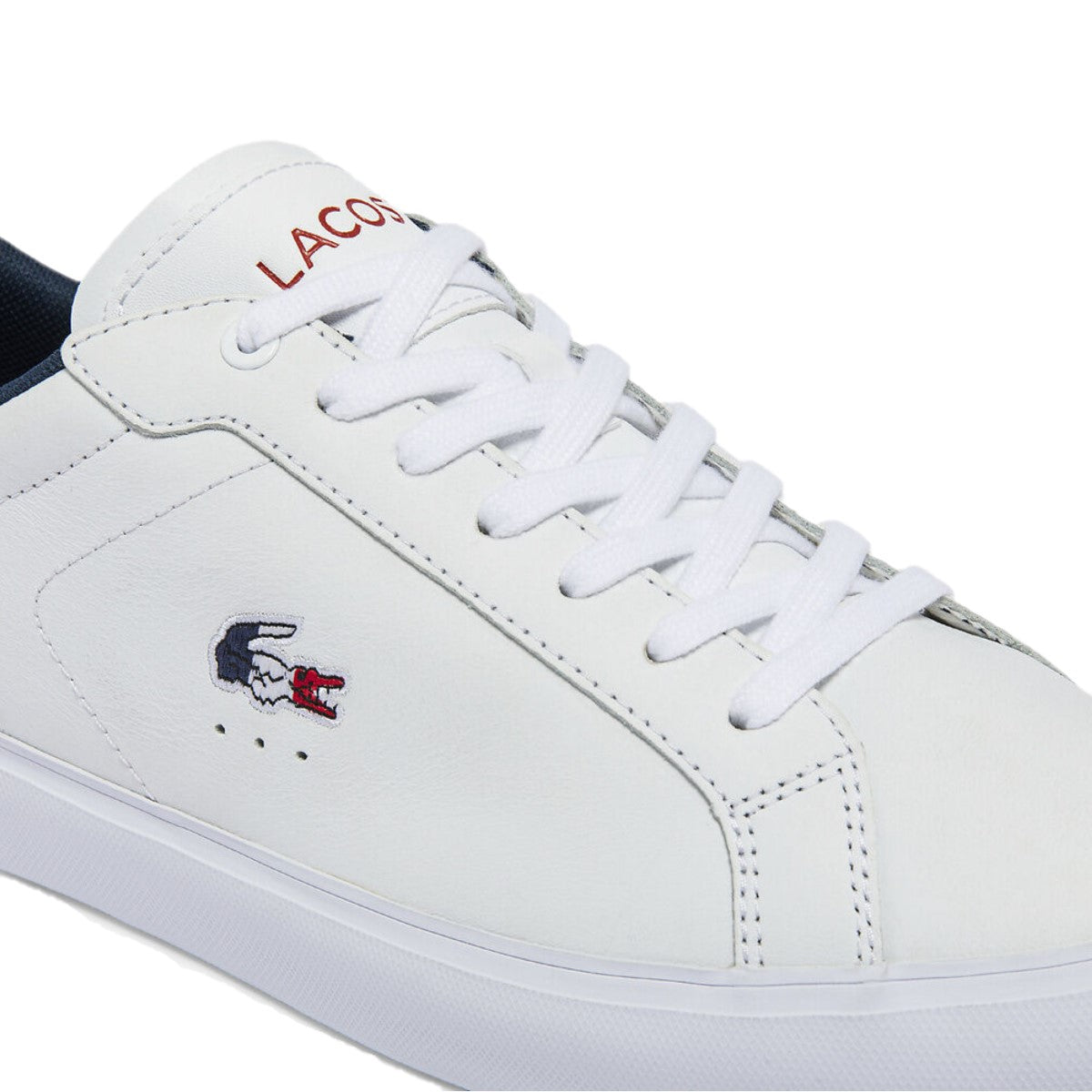 LACOSTE 7-43SMA0034407 POWERCOURT TRI 1SMA MN'S (Medium) White/Navy/Red Leather & Synthetic Lifestyle Shoes