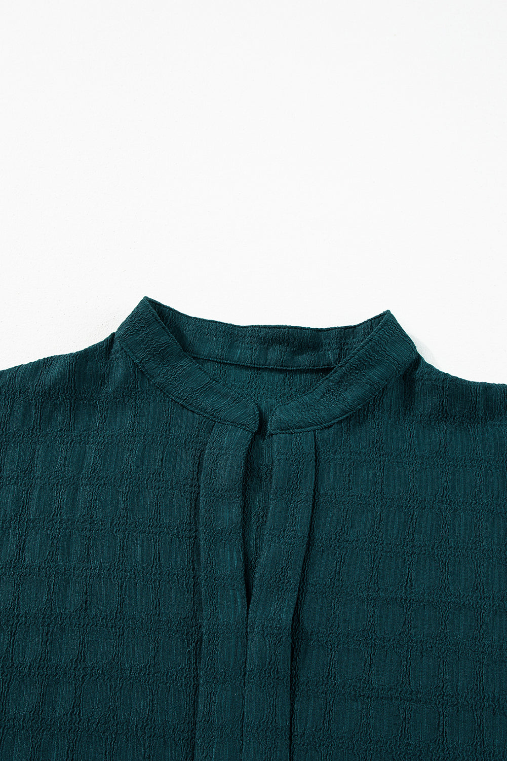 Sea Green Solid Textured Split Neck Short Sleeve Blouse
