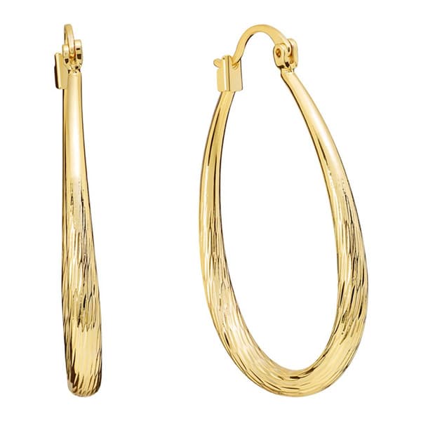 14kt. Gold Over Brass 40mm, Diamond-Cut Teardrop Hoop Earrings