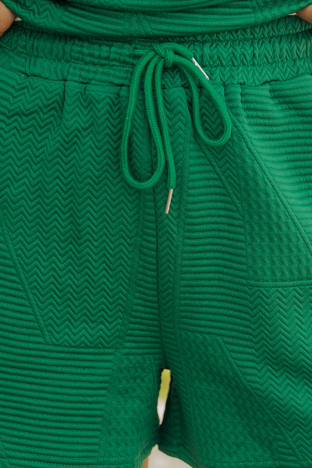 Skobeloff Textured Ruffle Split Top and Drawstring Shorts