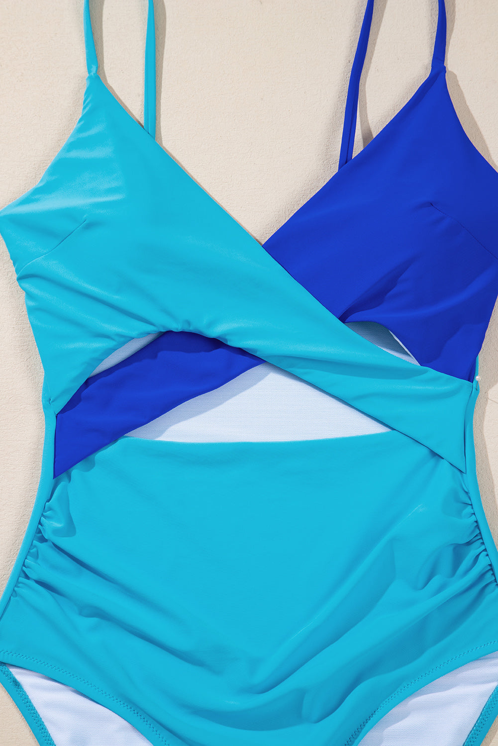 Light Blue Crossover Colorblock Cutout One Piece Swimsuit