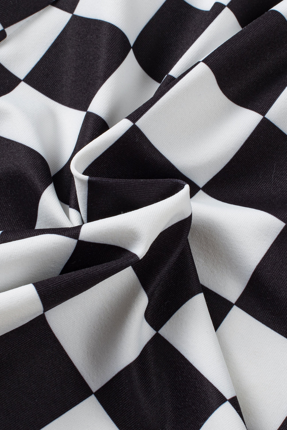 Black Checkered Drawstring Elastic Waist Casual Shorts