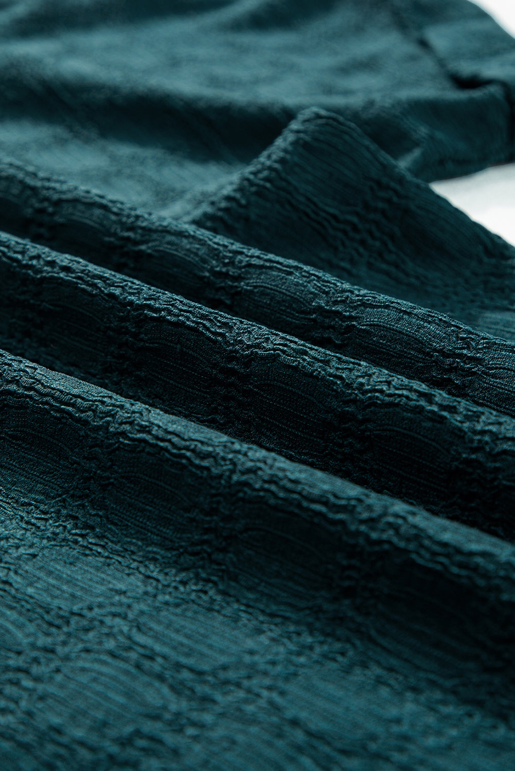 Sea Green Solid Textured Split Neck Short Sleeve Blouse