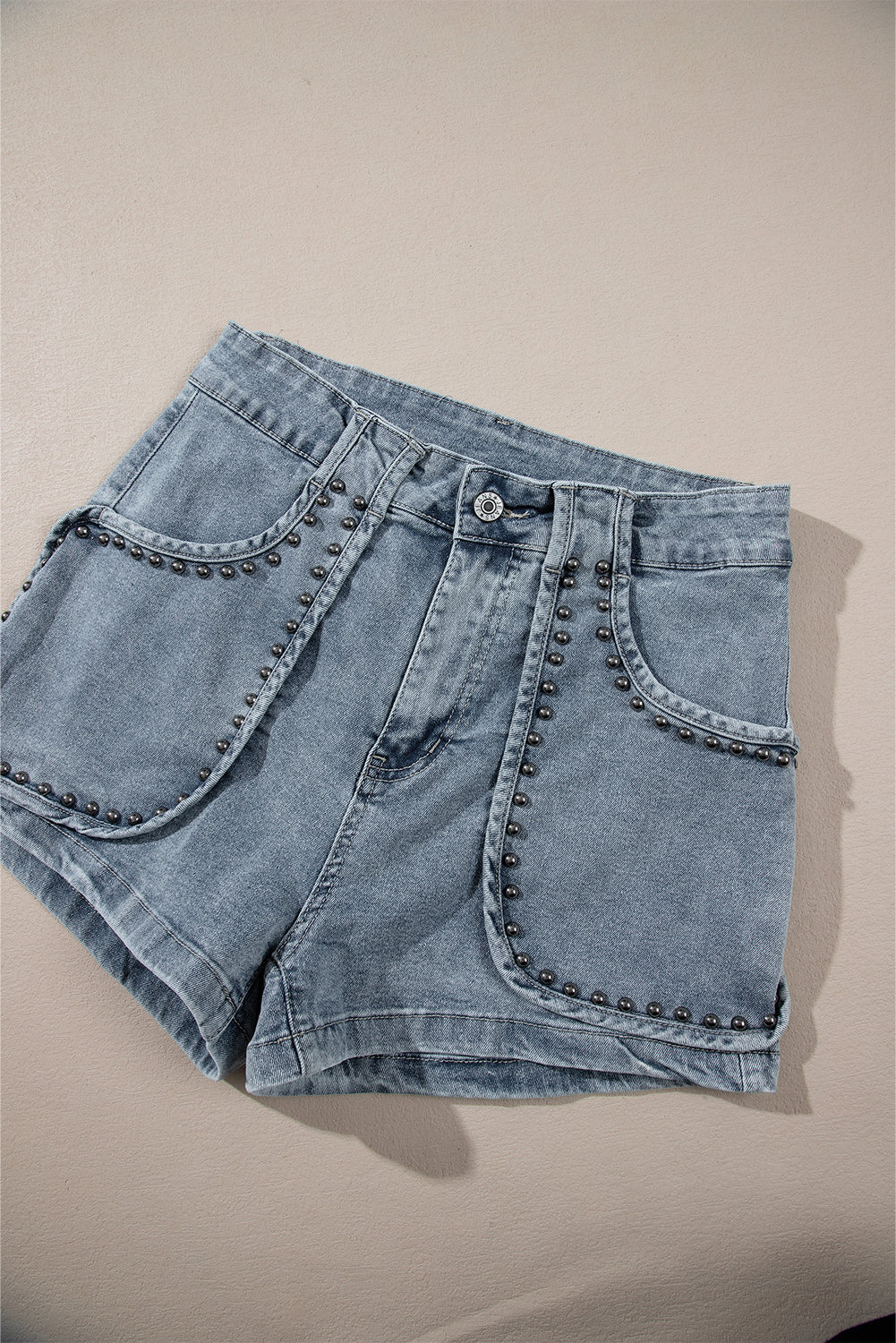 Dusk Blue Studded Acid Wash Jean Shorts