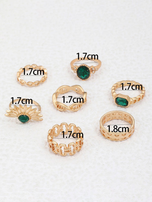 Retro personalized fashion metal diamond love palm ring multi-piece set