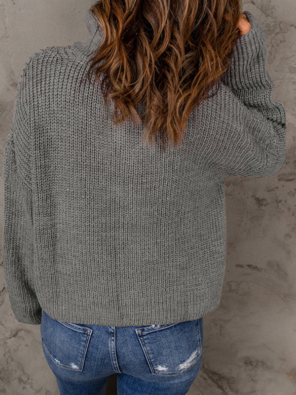 zippered loose turtleneck long sleeve pullover sweater