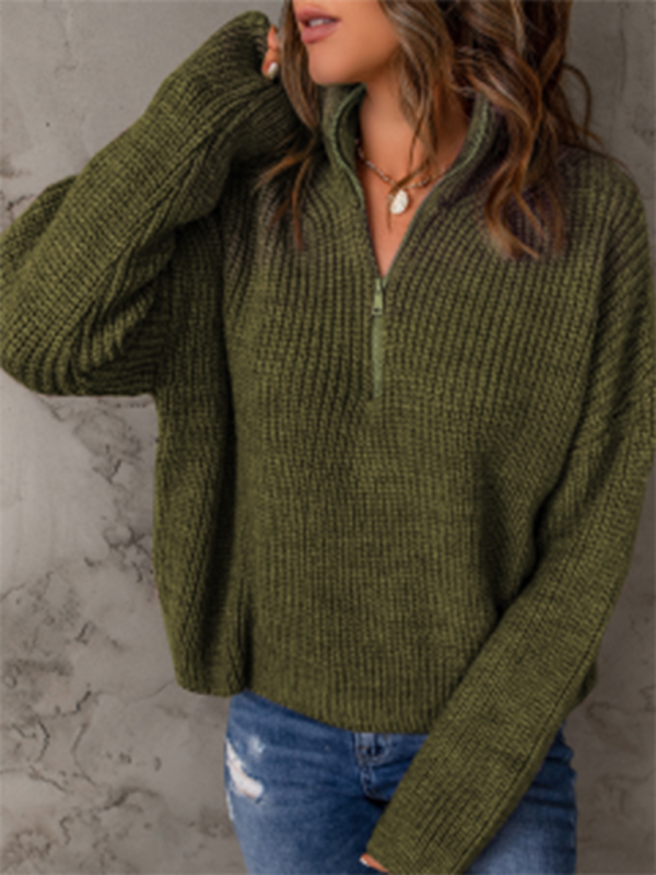 zippered loose turtleneck long sleeve pullover sweater