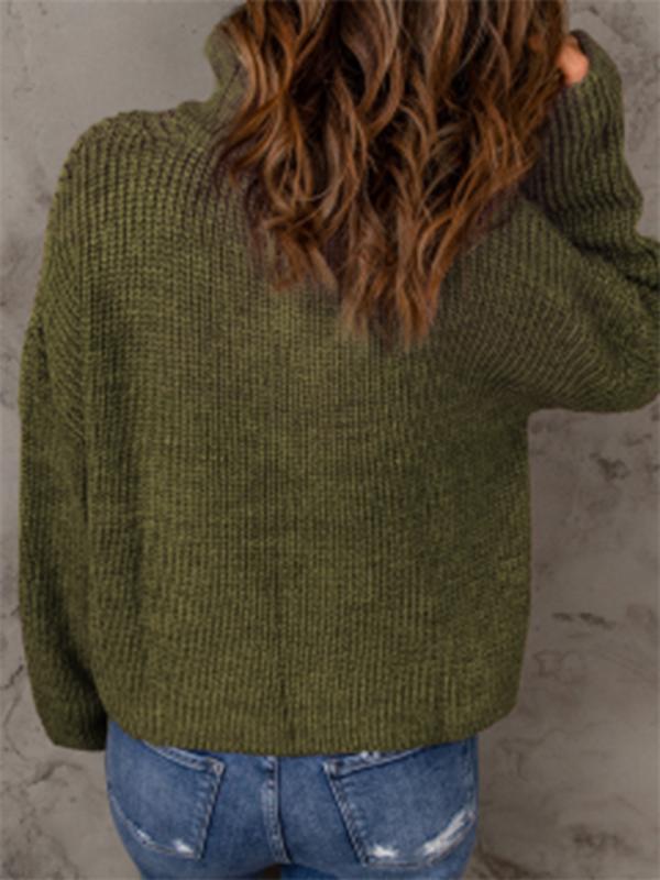 zippered loose turtleneck long sleeve pullover sweater