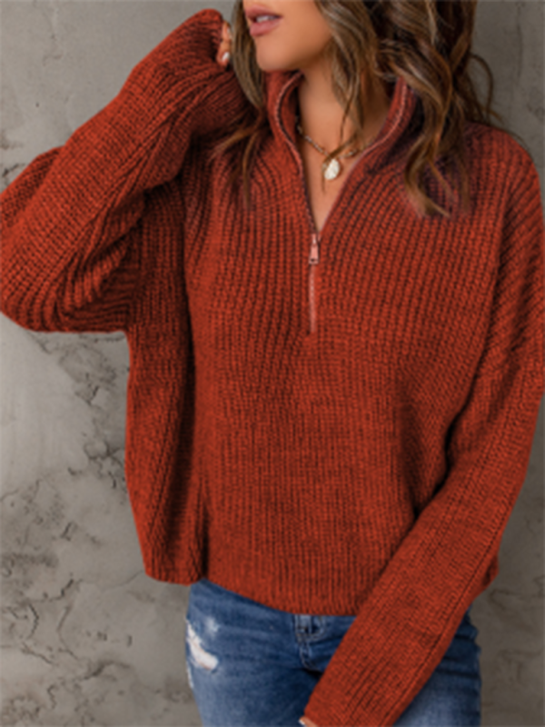 zippered loose turtleneck long sleeve pullover sweater