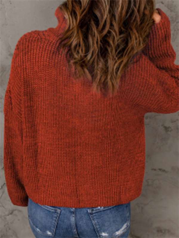 zippered loose turtleneck long sleeve pullover sweater