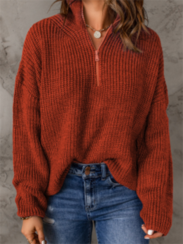 zippered loose turtleneck long sleeve pullover sweater