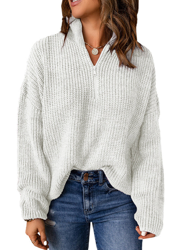 zippered loose turtleneck long sleeve pullover sweater