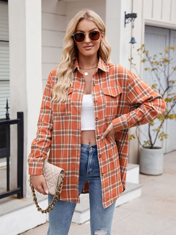 New Casual Fashion Loose Plaid Pocket Shirt