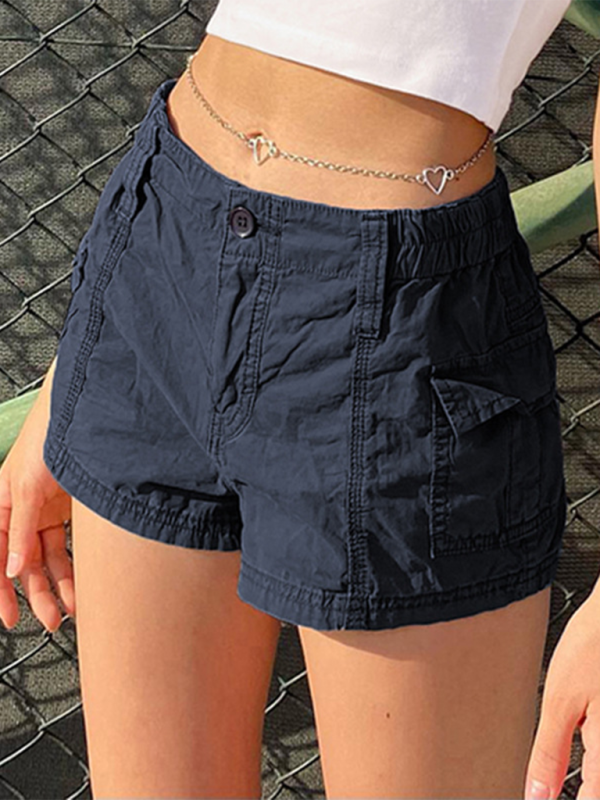 Girl street retro distressed low waist asymmetric pocket workwear casual shorts