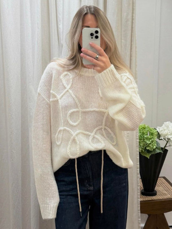 New Fashion Loose Casual Pullover Solid Color Round Neck Long Sleeve Pullover Sweater