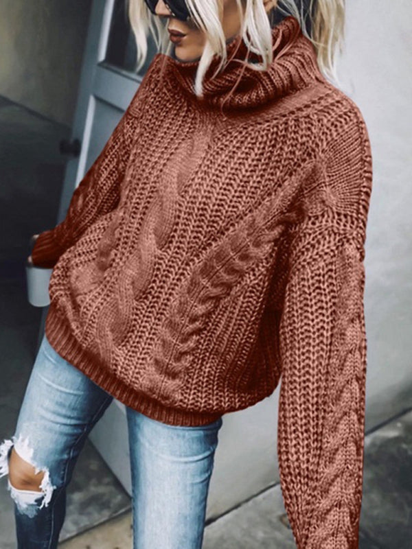 women's solid color turtleneck knitted sweater