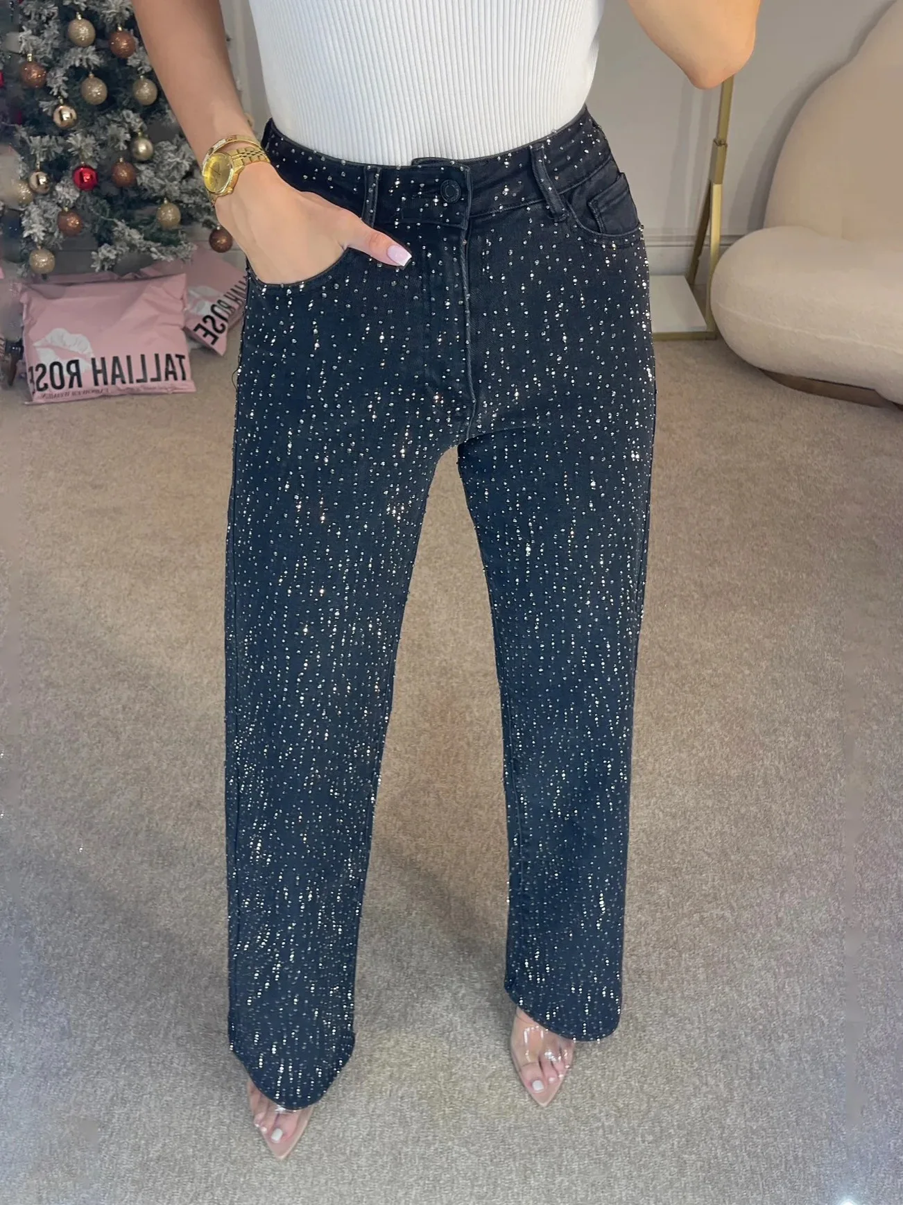 Mom jeans de tiro alto