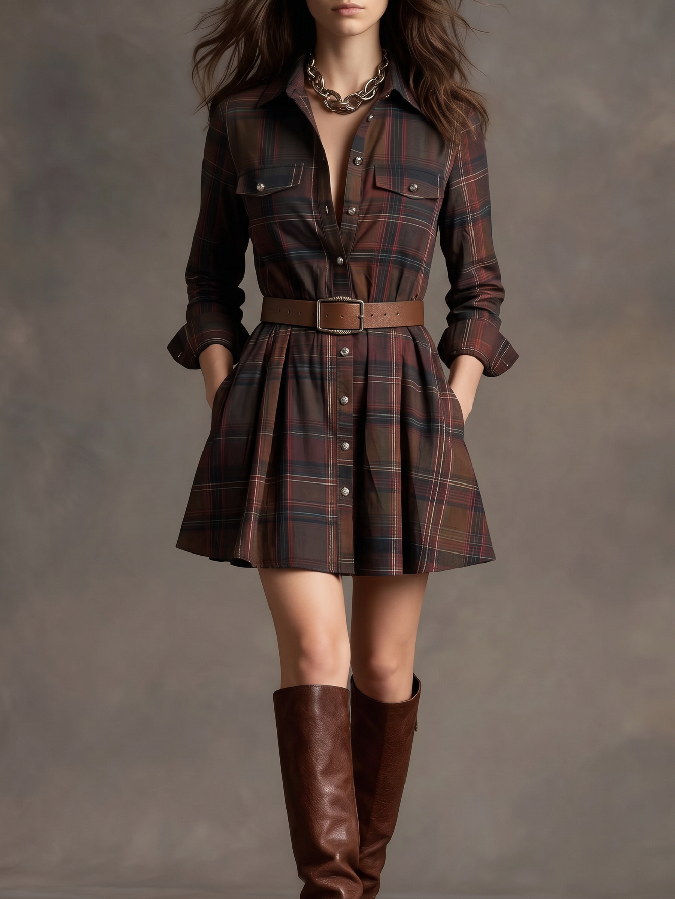 Vestido camisero de cuadros
